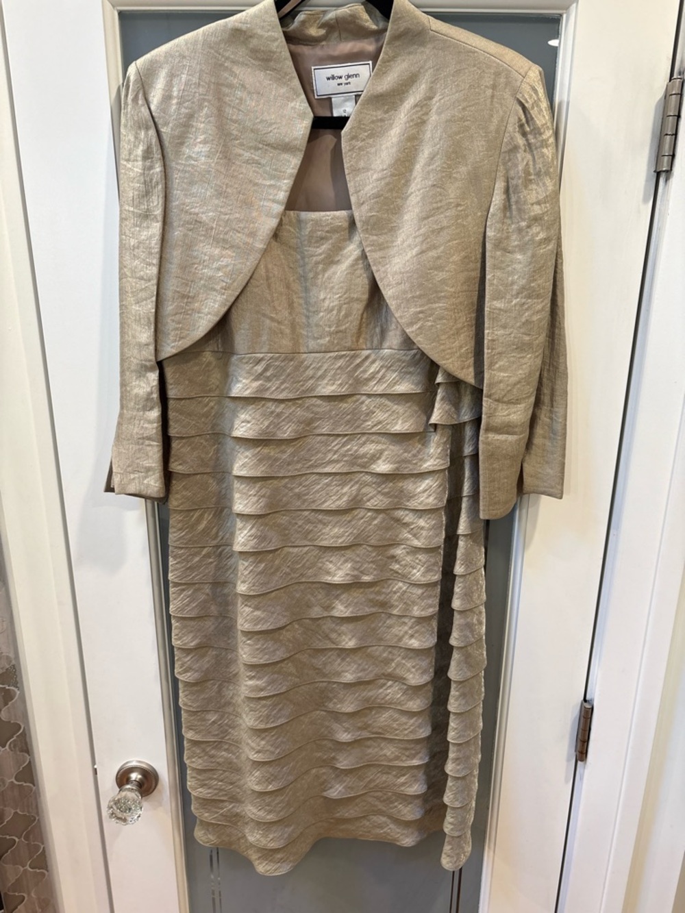 Willow Glenn Gold Cocktail Mother of the Bride Midi Dress w/ Bolero Jacket